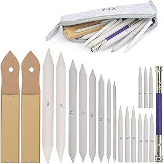 WOWOSS 21pcs Blendende Stümpfe und Tortillions Set Papierwischer Set mit 2 Stück Schleifpapier Bleistiftspitzer und 1 Bleistiftverlängerungswerkzeug zum Skizze Zeichnung