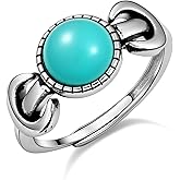 Zikichiky Turquoise Double Moon Ring Boho Silver Adjustable Rings for Women Turquoise Jewelry