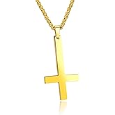 JAJAFOOK Inverted Cross Necklace for Men Women, Stainless Steel St. Peter Pendant with 21.6" Chain, Hypoallergenic Upside Down Cross Jewelry for Goth Style or Religious Faith