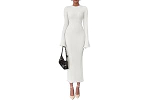 PRETTYGARDEN Sweater Dresses for Women 2025 Fall Bell Long Sleeve Crew Neck Bodycon Maxi Dress Winter Ribbed Knit Outfits