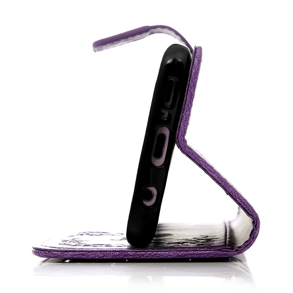 Maxfe.co for Samsung Galaxy S9 Case Shockproof Floral Butterfly PU Leather Wallet Flip Magnet Case Cover for Samsung Galaxy S9 with Card Slots Built-in Kickstand +Touch Pen Purple