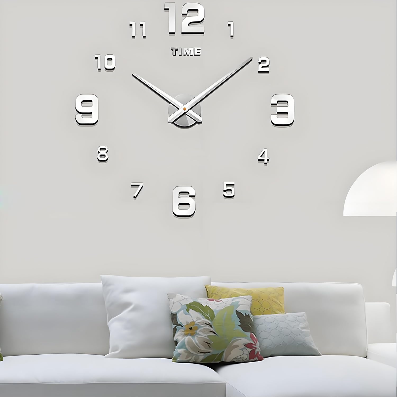 CORALTREE DIY Wall Clock, DIY Modern Mute Large Wall Clock 3D Stickers Home Office Decor Gift (Silver)