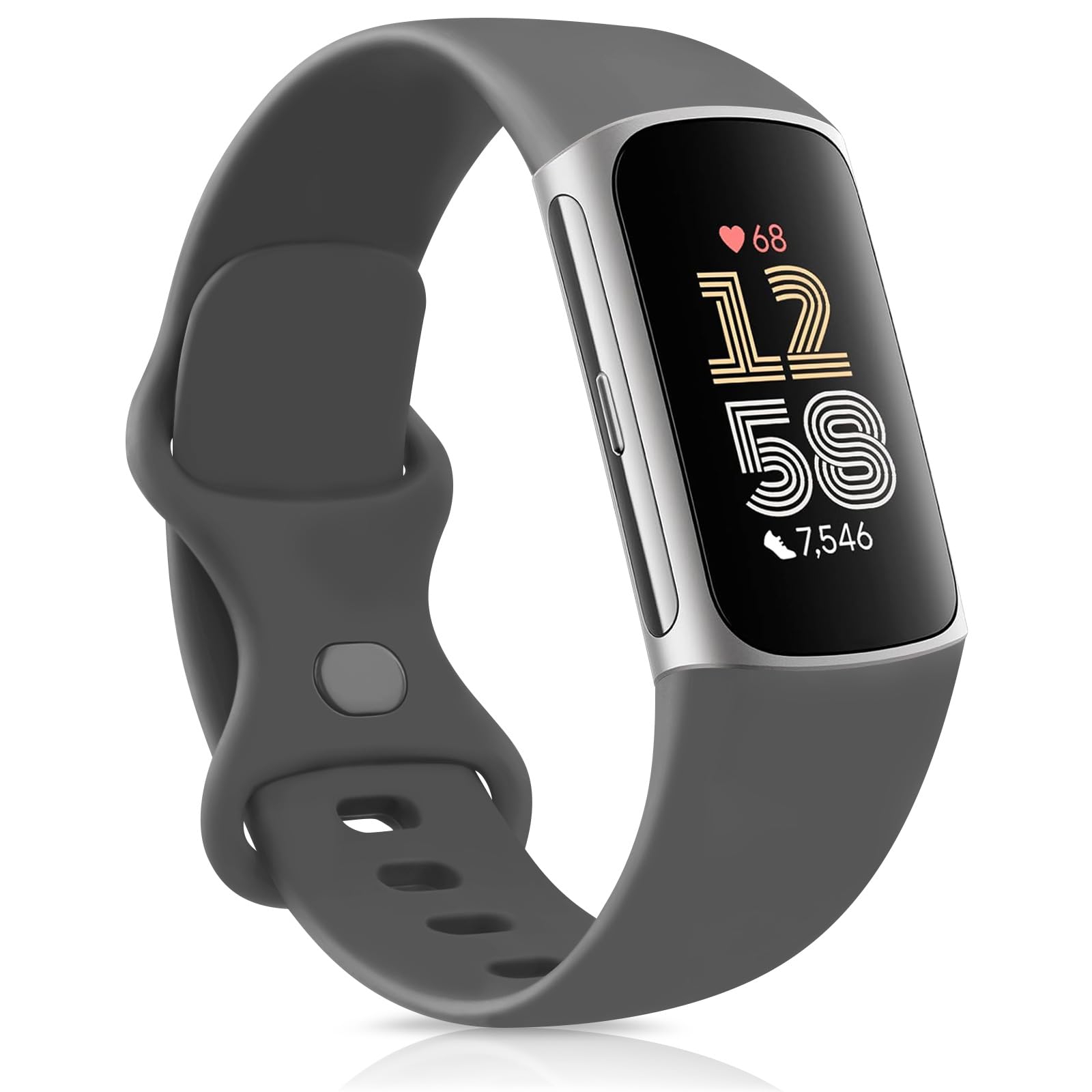 AK Strap for Fitbit Charge 6/5 - Silicone Sport Classic Soft Replacement Band for Women Men (Small, Dark Gray)