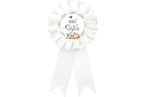 SUPERLUBY Woodland Animal Big Sister Tinplate Badge Pin, Neutral Sister to Pin, Woodland Happy Birthday Button for Girl, White Rosette Birthday Girl Award Ribbon, Adventure Awaits Baby Shower Party Favors