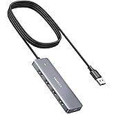 UGREEN USB Hub 3.0 Splitter with 5ft Long Cable Cord, 4-Port Extra Slim Multiport Expander for Desktop Computer PC, PS4, Lapt