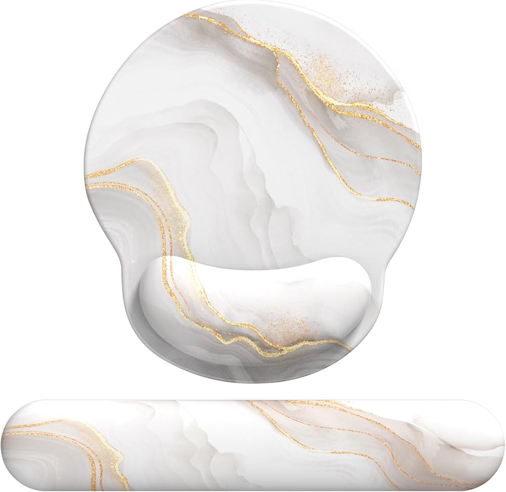 Giecy Keyboard Mouse Wrist Rest Set White Marble Ergonomic Gel Pad