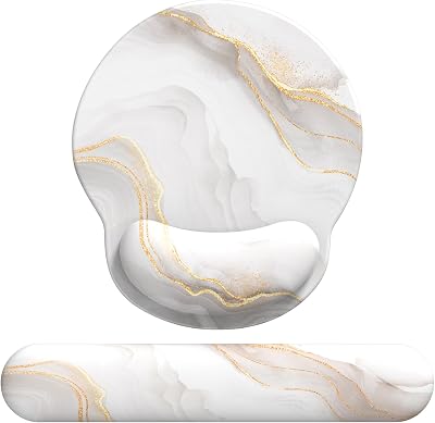 Giecy Keyboard Mouse Wrist Rest Set White Marble Ergonomic Gel Pad