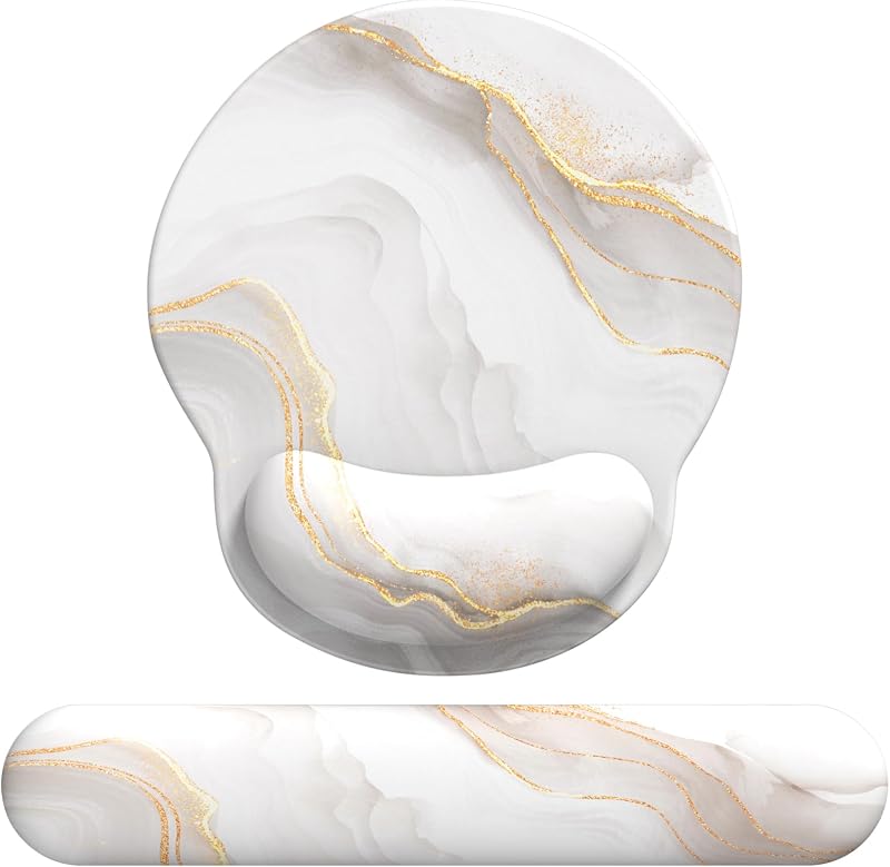 Giecy Keyboard Mouse Wrist Rest Set White Marble Ergonomic Gel Pad