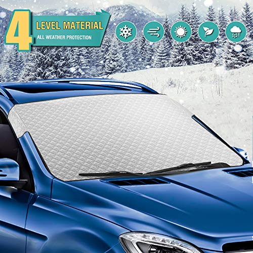 Tsumbay Car Windshield Snow Cover Car Sunshades for Windshield with 4 Layers Protection Car Windshield Snow Ice Cover for Ice, Snow, Frost, UV Defense, Windshield Winter Cover Fits for Most Vehicles
