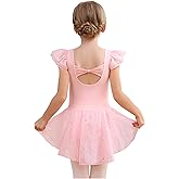 MdnMd Dance Ballet Leotard with Skirt for Toddler Girls Ballerina Dresses Outfit Back Bow Ruffle Sleeve Glitter