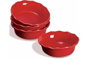 ONEMORE Pie Pans, 6.8 inch Small Chicken Pot Pie Plates 16 oz Deep Dish Pie Pan Ceramic Baking Plates for Dessert Oven Safe Round Baking Dish Pans Set of 4 - Red