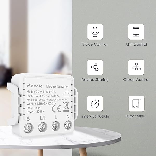Interruptor WiFi 2 Vas Maxcio Conmutador de Luz WiFi Control de App y Voz Mini Enchufe Inteligente WiFi con Temporizador Compatible con Alexa y Google Home Se Necesita Neutro