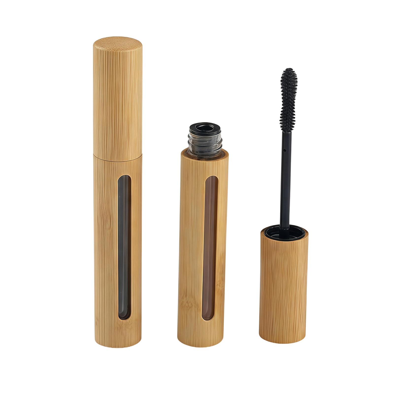 2PCS 6ml/0.2oz Empty Bamboo Mascara Tubes with Lids and Brushes, Refillable Eyelash Growth Oil Bottles, Cosmetic Container Makeup Beauty Tools