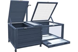 LIYAHUIA Wooden Tortoise Habitat, Extra Large Indoor Outdoor Reptile Cage with Tray, Tortoise House Snake Turtle Box Reptile Terrarium Bunny Hutch for Small Animals, Blue