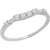 Dazzlingrock Collection Valentine's Day Gift 0.22 Ctw 14K Real Solid Gold Round & Baguette Cut Natural Diamond Women Anniversary Wedding Band
