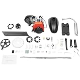 4-Stroke Bicycle Engine Kit, 49CC Gas Motorized Bike Motor Set, 44 Teeth 7.1In Sprocket 440Lbs Withstand Belt Gear Drive Spray Painting Surface Bicycles DIY Conversion Tool for 26-inch V-Shaped Frame