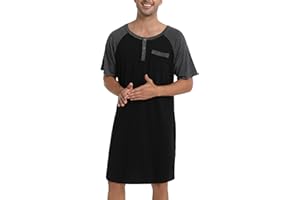 Enjoyoself Mens Cotton Short Sleeve Pyjama Tops Nightshirts Lightweight Sleepwear