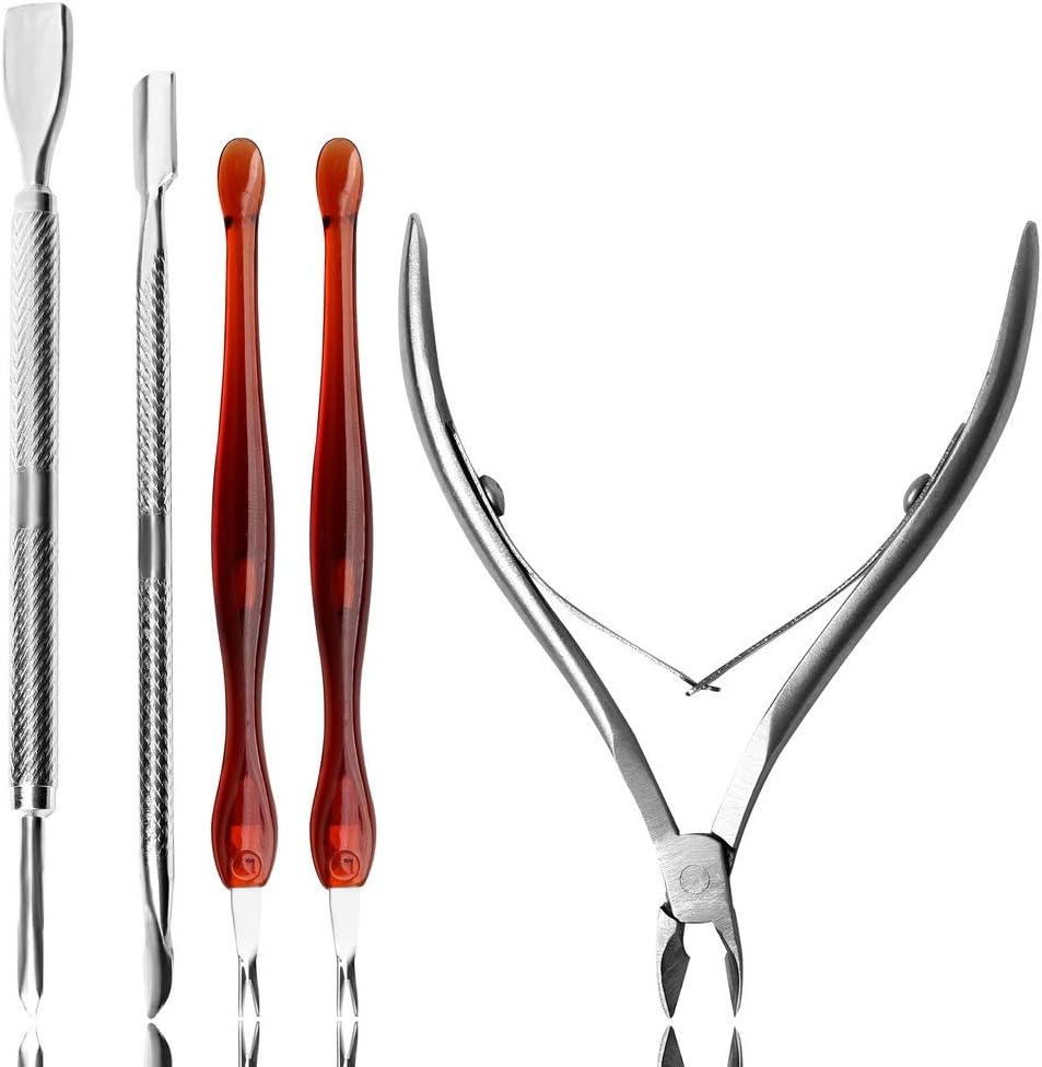 WODE Shop 5 Pack Manicure Pedicure Care Tool Kit, Practical Nail Art Tools Cuticle Cutter Trimmers Nipper Clipper Dead Skin Callus Removal Fork Cuticle Trimmer Removal Pusher and Spoon Nail Cleaner: Health & Personal Care