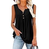 Mystry Zone Womens Tank Tops Casual Blouse Button Up Ruffle Tunic Shirts Fit Flare S-3XL