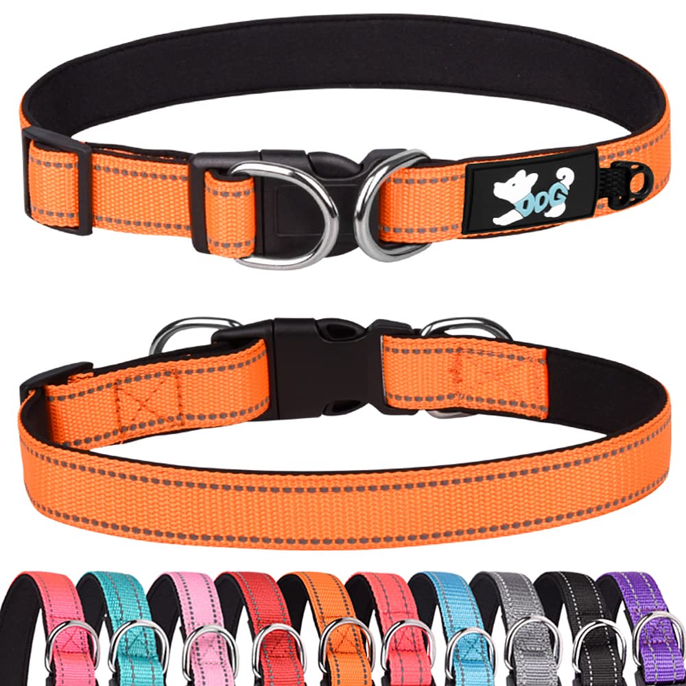 Haoyueer Padded Dog Collar Reflective Dog Collars for Small Medium Large Dogs Comfortable Soft Neoprene Adjustable Basic Dog Collars (L, Orange)