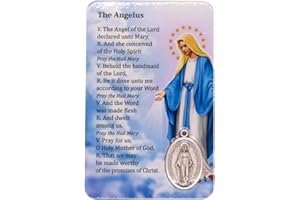 VILLAGE GIFT IMPORTERS Catholic Holy Card with Built-In Medal Pendant | Laminated Full-Color | Prayer Printed on Back | Great Christian Gift for First Communion and Confirmation (The Angelus)