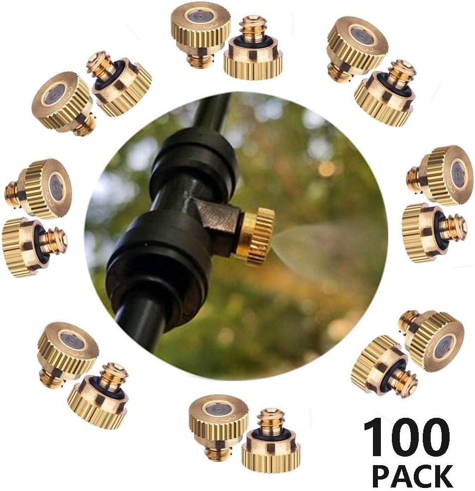 100PCS Misting Nozzles Kit for Cooling System, Brass Mister Nozzles, Fog Nozzles for Patio Misting System Outdoor Cooling System Garden Water Mister (Size : 0.8mm)