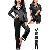 5Pcs Womens Satin Pajamas Set Silk Pajama Pjs XS-2XL Silky Pj Sets Button Down Sleepwear Nightwear Loungewear