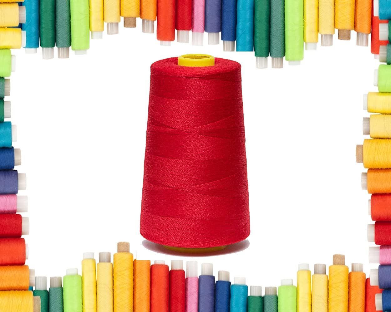 Rohans Overlock Yarn 40/2 (120), 5000 Yards (4570 Meters) Sewing Thread Cones, Sewing Machine Multi Colour Yarn Cones, 100% Polyester Material (Red, 1)