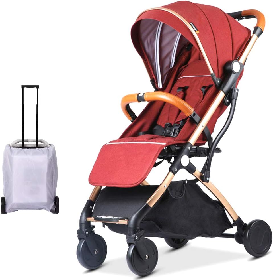 Lightweight Stroller,Compact Travel Buggy,One Hand Foldable,Five-Point Harness,Great for Airplane (Red Wine)