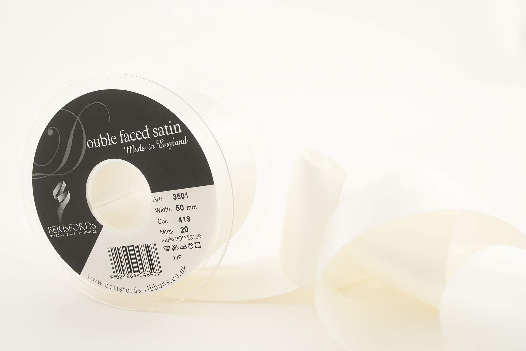 Berisfords Ribbon, Bridal White, 50 mm x 20 m