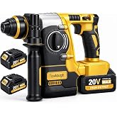 Cordless SDS Rotary Hammer Drill, 20V MAX, Brushless Motor, 2-Mode (Hammer/Drill), 18V Battery Adapter Design, Includes 2 Batteries, Great Value for Concrete Work