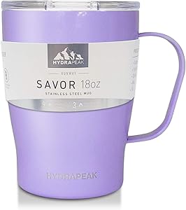 Hydrapeak 18oz Double Vacuum Insulated Coffee Mug. Stainless Steel Travel Mug, Tumbler Coffee Cup with Lid and Integrated Handle (18oz, Lilac)