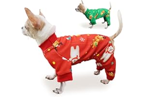 FYAWME Christmas Dog Pajamas for Small Medium Dogs Girl Boy, Dog Onesie Cold Weather Outfit, Snowflake Reindeer Pattern, Pet Cat Holiday Pajamas Fleece Inside, Red.