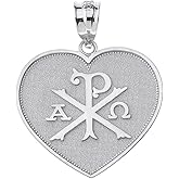 Claddagh Gold 925 Sterling Silver Heart Shaped Chi Rho Alpha Omega Symbol Pendant