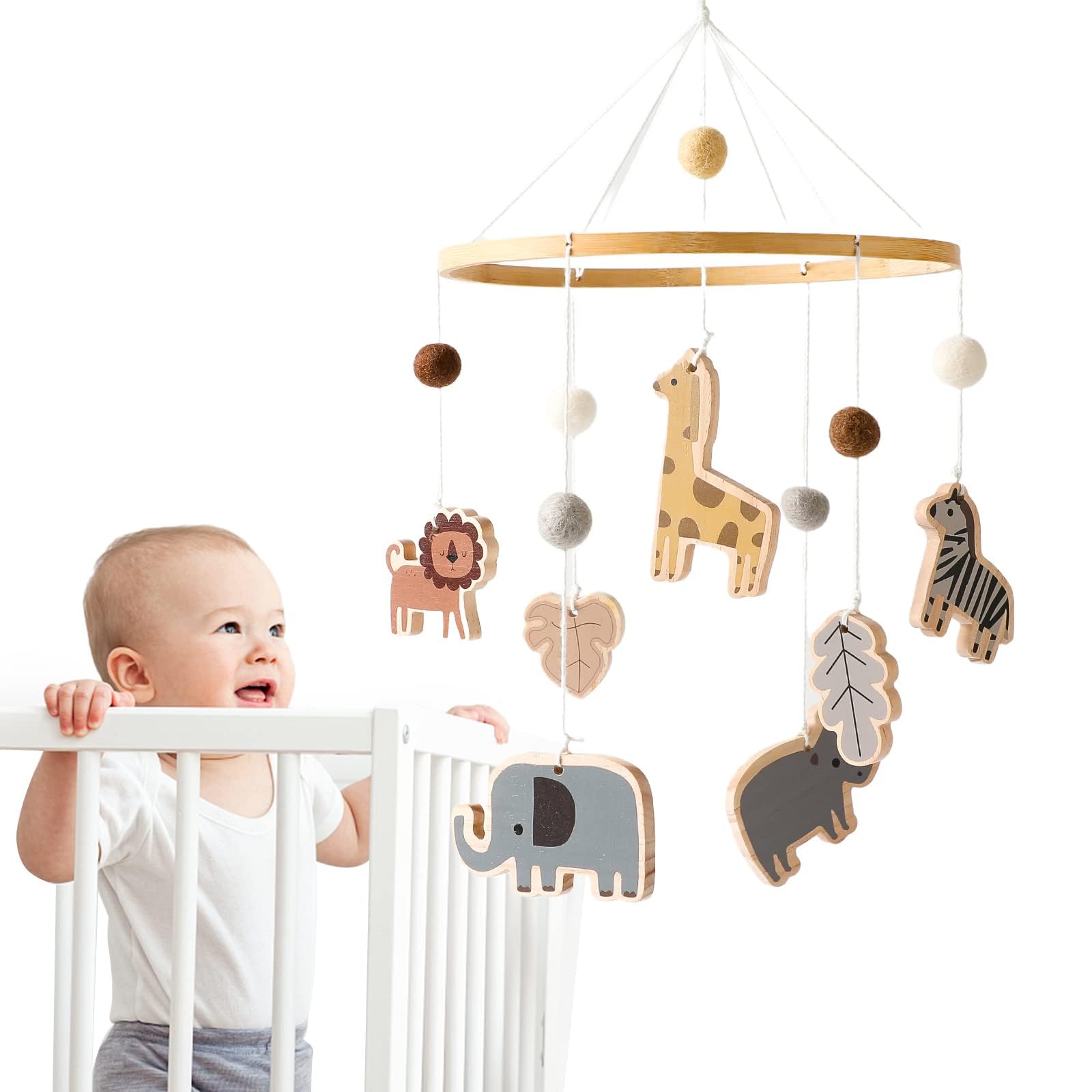 Photo 1 of Baby Mobile for Crib - Jungle Animals Baby Mobile - Nursery Safari Mobile for Girl or Boy | Gender Neutral Handmade Mobile| Wild Animals Ceiling Mobile
