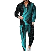 Kubsid Mens Tracksuit Set 2 Piece Long Sleeve Polo Shirt and Pants Jogging Sweatsuits Sets Casual Fashion Vacation Outfits Loungewear Black and Green Aurora Mixed Size 3XL