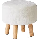 YMYNY Round Pouf Ottoman Small Foot Stool Faux Fur Foot Rest for Couch Modern Boho Footstools with Wood Legs for for Living Room Bedroom Office 12.6" D×12.6" W×12.6" H White UHBD035W