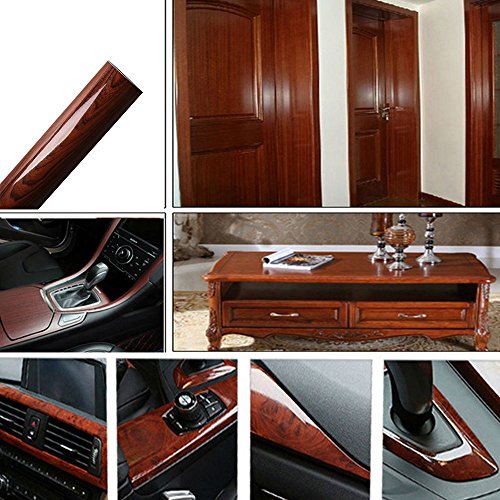 HOHO 124cmx30cm Gloss Wood Grain Textured Vinyl Wrap Self Adhesive Sticker Decal Car Interior Furniture Office - Thumbnail 4