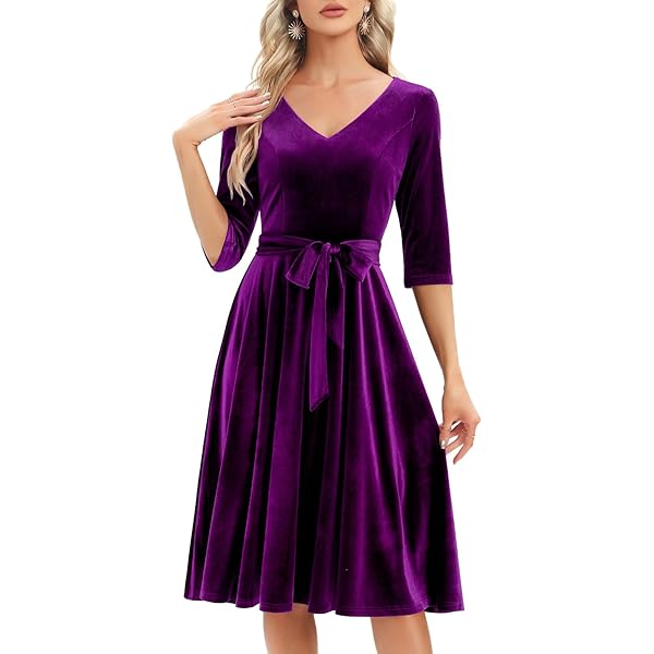 slim fit dress slacks Brown Embellished Long Sleeve Velvet Trim A-Line Midi Dress main image 1