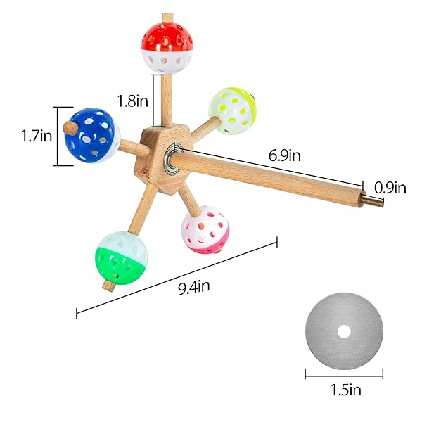 OIIBO BIRD TOY ROTATING PERCH TOY WITH BELL BALLS, PUZZLE PARROT TOYS BIRD CAGE TOYS BOREDOM REDUCING BIRD FORAGING TOYS FOR COCKATIEL, PARAKEETS, PARROTS, BUDGIES, LOVEBIRD, CONURES