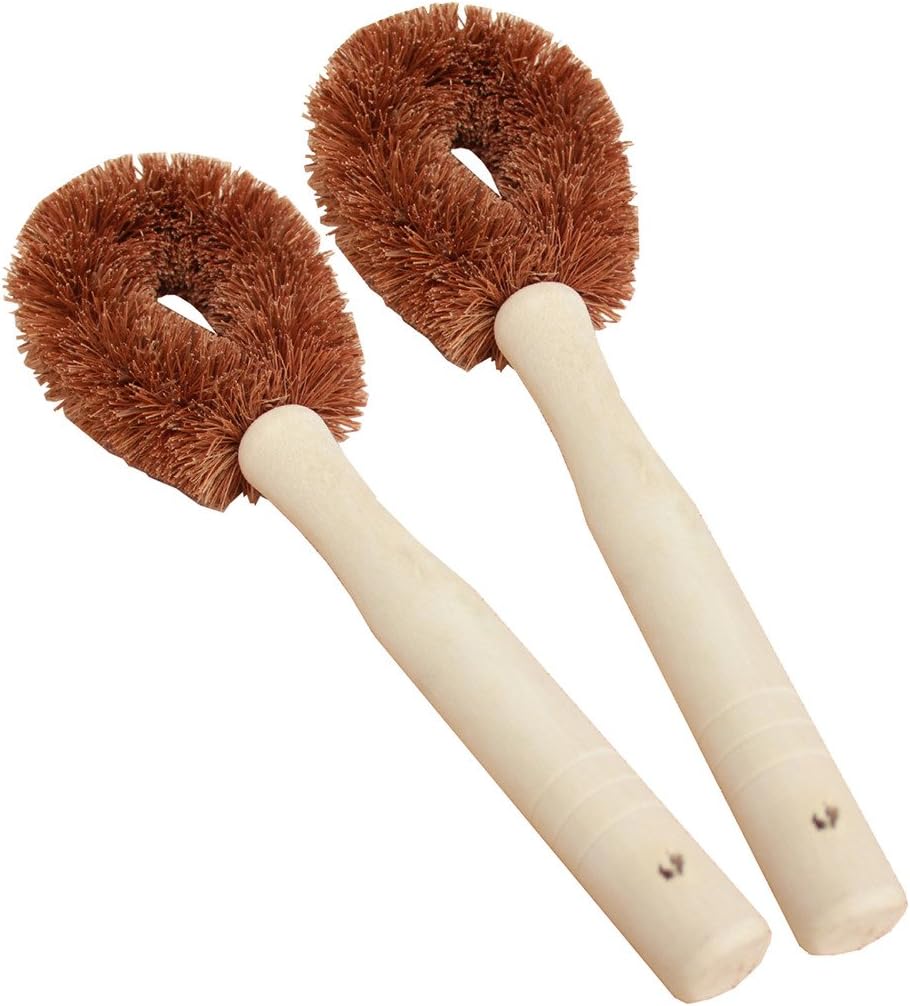 Palm Fiber Pan Brushes Kitchen Cleaning Brushes with Wooden Handle X 2PCS