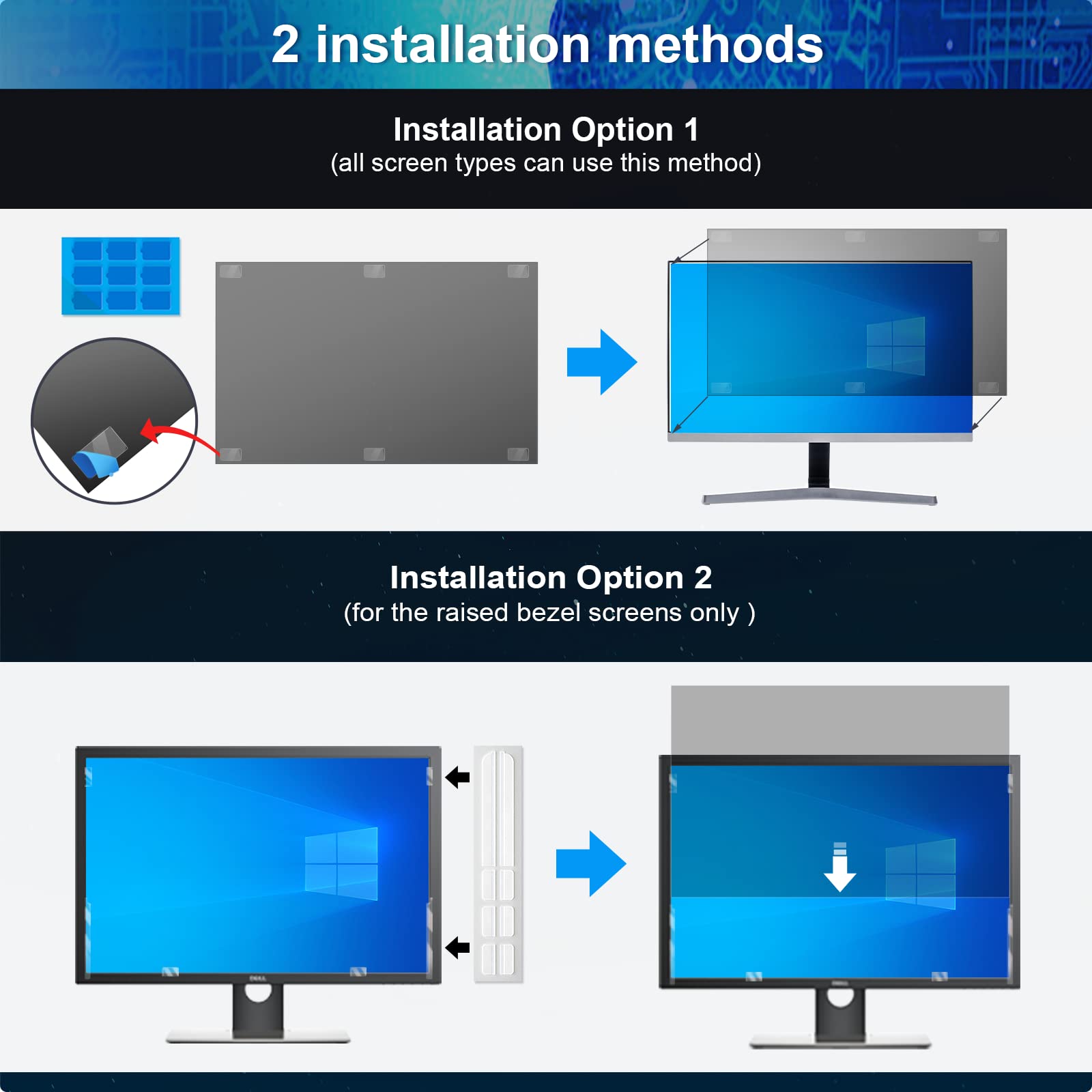 [2 Pack] 32 Inch Computer Privacy Screen Filter for 16:9 Widescreen Monitor, Removable Eye Protection Anti Glare Blue Light Filter Privacy Shield, Anti Scratch Anti Spy Screen Protector Film 32 In