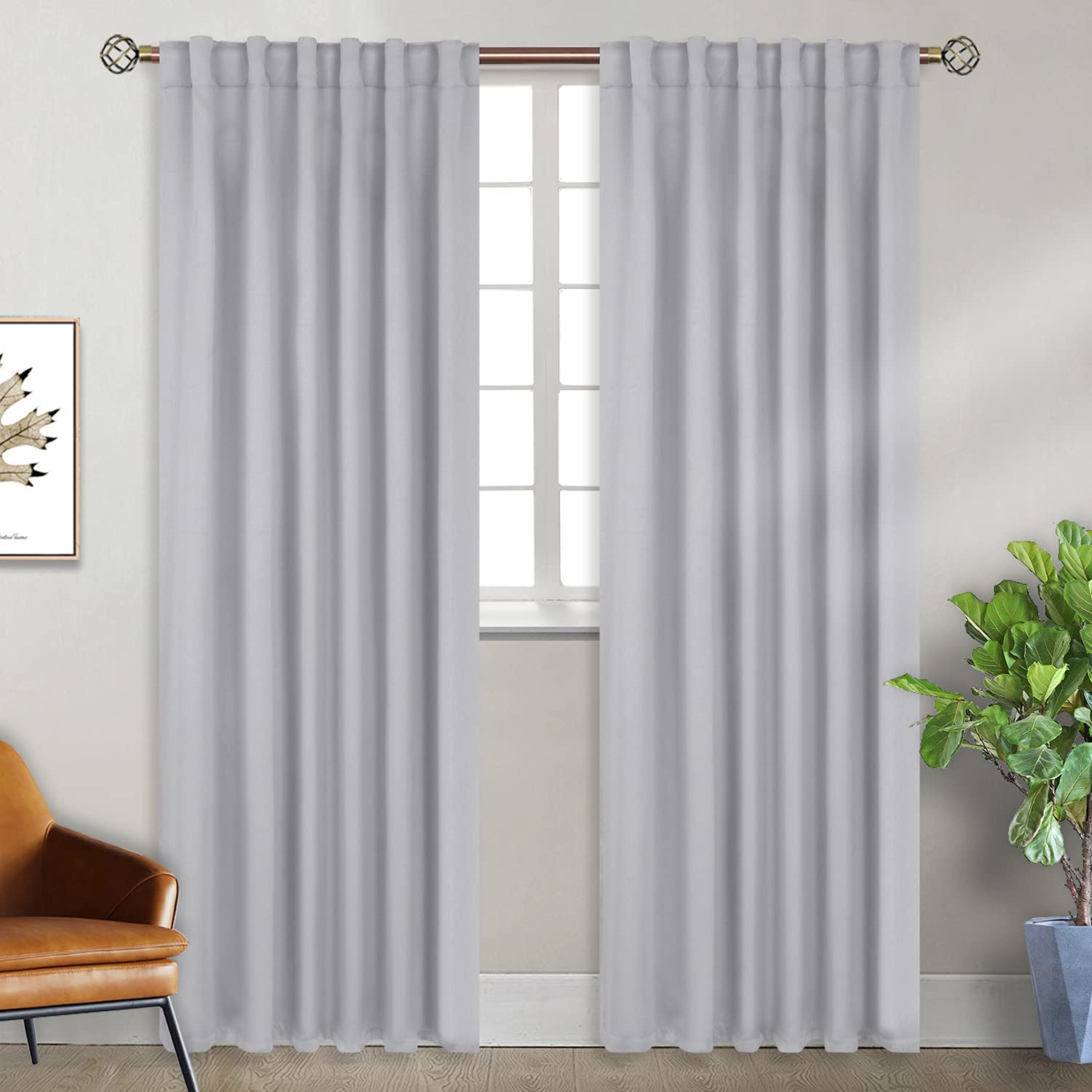 BGment Rod Pocket and Back Tab Blackout Curtains for Bedroom - Thermal Insulated Room Darkening Curtains for Living Room, 2 Window Curtain Panels (52 x 84 Inch, Light Grey)