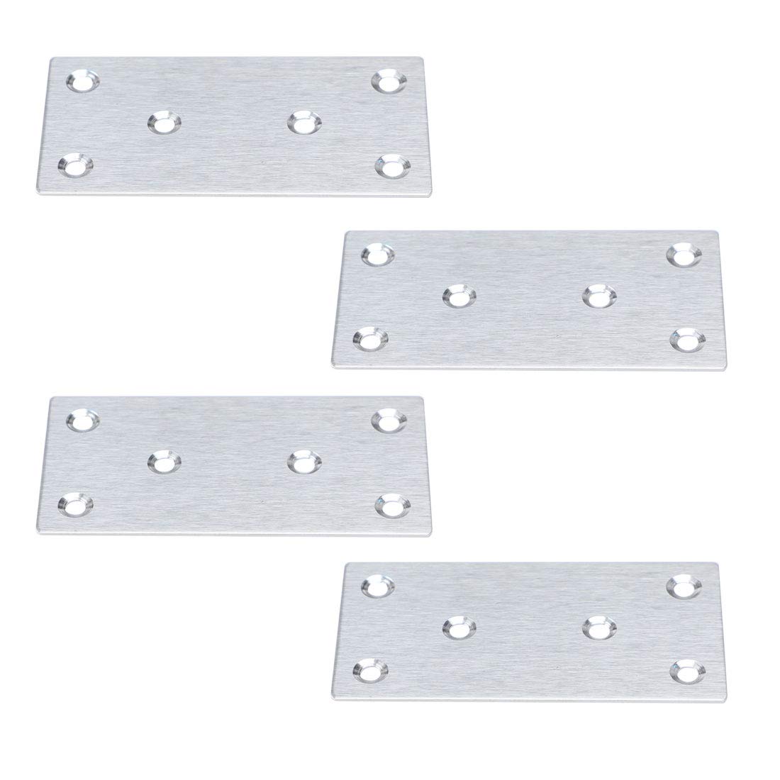 sourcing map 4pcs Straight Bracket Stainless Steel 100x50mm Flat Brace Fastener Brackets Corner Protector Support with Screws for Wall Furniture