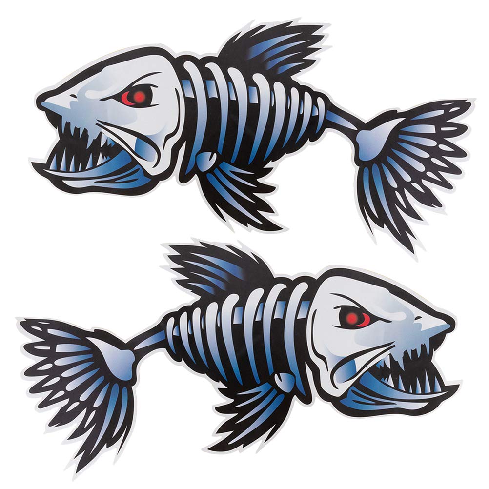 VORCOOL 2PCs Kayak Decals Fish Bones Skeleton Stickers for Kayak Canoe Fishing Boat Wall Car Accessories Outdoor Sports Props (Fish bone Pattern)