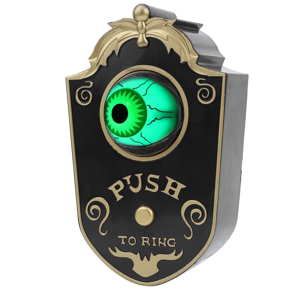 Spooky Halloween One-Eyed Doorbell Eyeball Decoration with Creepy Sound Effects for a Frightening Welcome, Door Hanging Decorative Item in White (P018 one-Eyed doorbell Black)