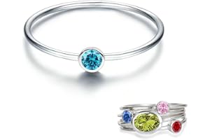 SENPOTLY 925 Sterling Silver Mother Child Birthstone Stackable Rings Set Mother Ring with Birthstone Mother Daughter Family Ring Mother's Day Jewelry Gifts for Wife
