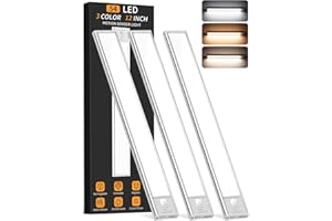KYEKIO Under Cabinet Lighting Wireless, 54 LED Motion Sensor Light Indoor, 3 Color Dimmable Closet Lights Battery Operated, Rechargeable Magnetic Light, Under Counter Lights for Kitchen, Stairs, Home (3Pack)