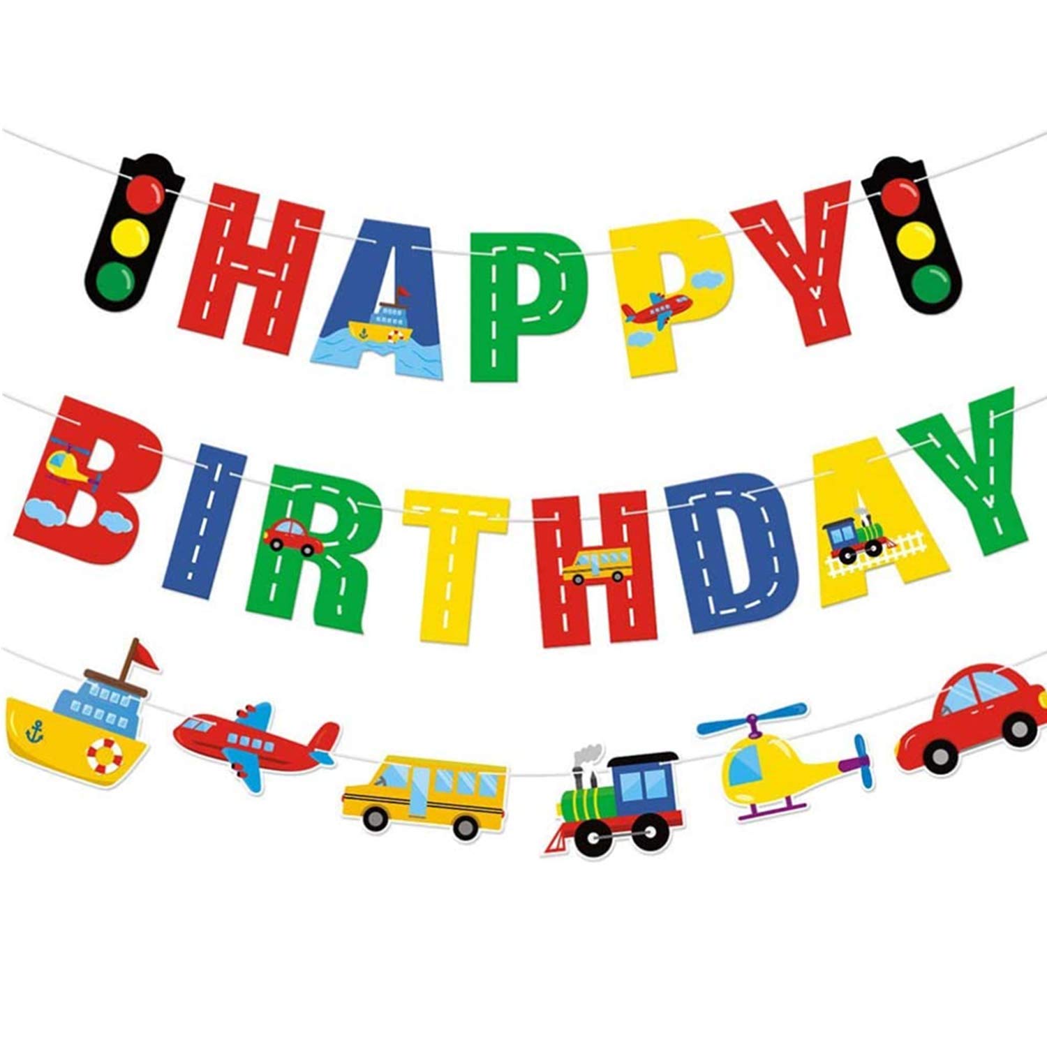 BJ-SHOP Transportation Birthday Banner Car Bus Train Plane Ship Helicopter Traffic Light Garland for Birthday Party Baby Shower Decoration Supplies