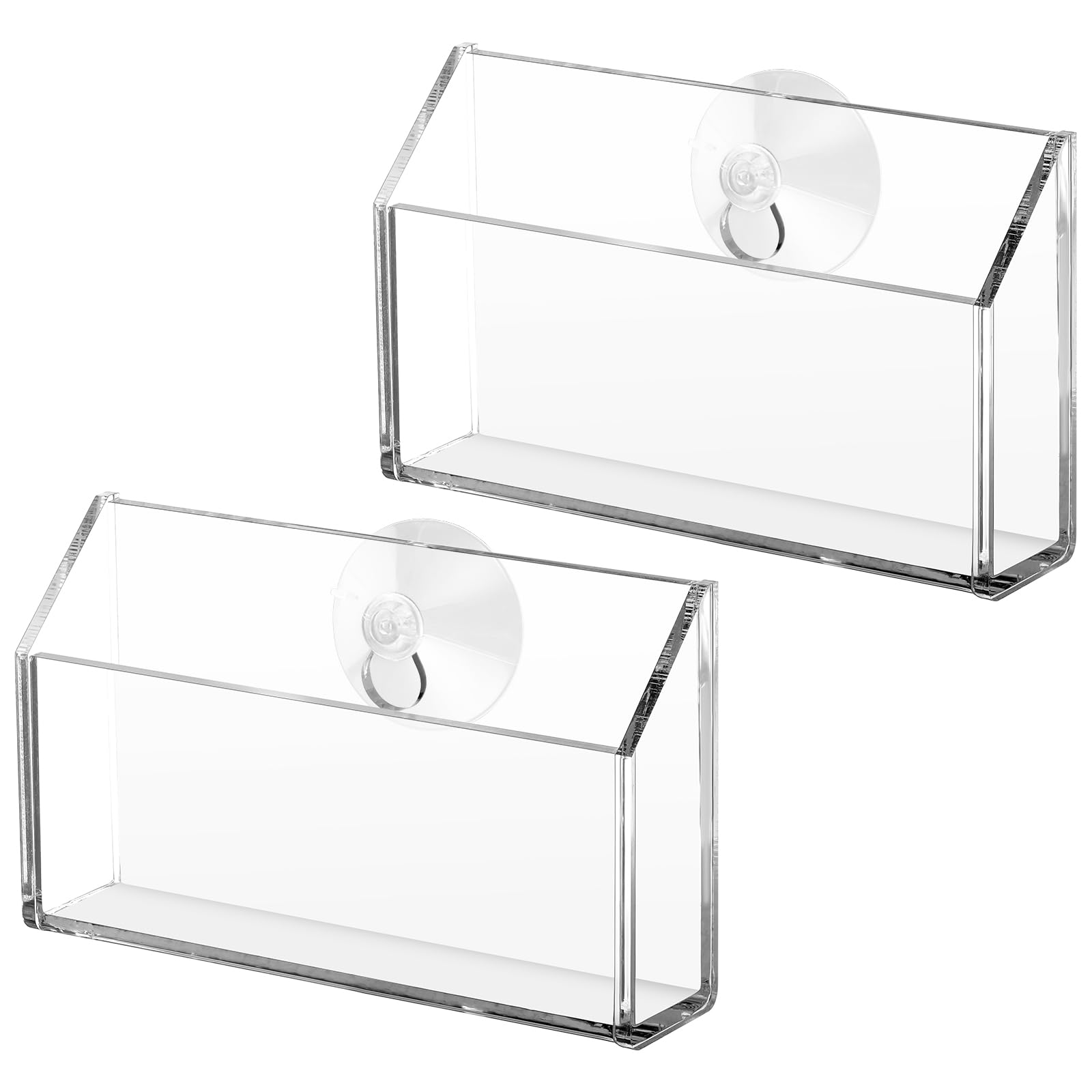 Photo 1 of Briwooody Window Mount Business Card Holder with Suction Cups Acrylic Single Pocket Organizer Clear Card Holder Acrylic Display Storage for Home Office